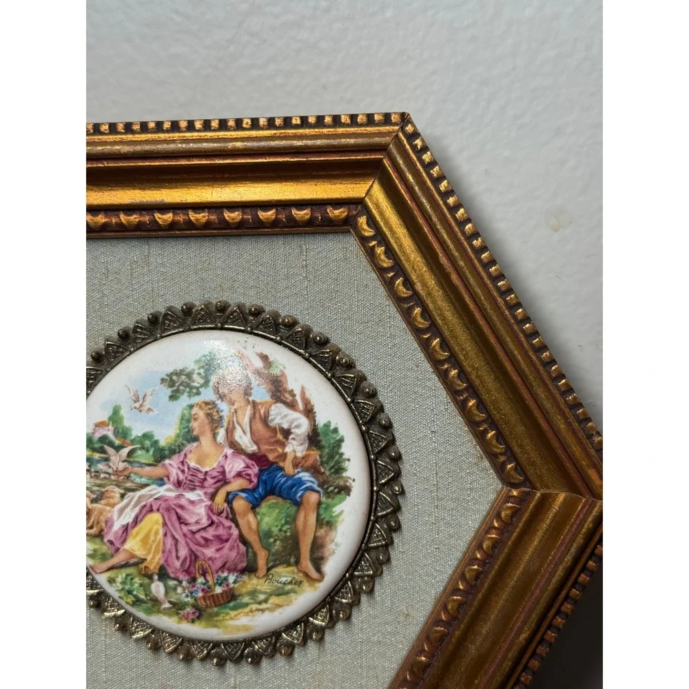Vintage French Provincial Boucher Rococo Style Wall Hanging Porcelain Plaque